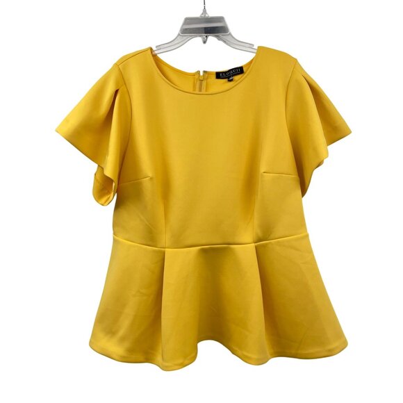 Eloquii Tops - ELOQUII Womens Peplum Top Short Sleeve Yellow Size 16 Zip